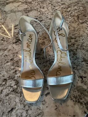 Sam Edelman Daniella Soft Silver Ankle-Strap Heels